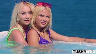 TUSHY Blonde besties experiment with a hot stranger